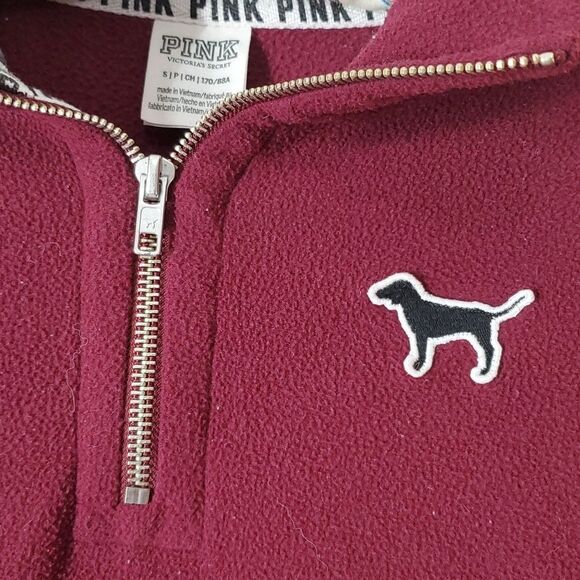 Victorias Secret PINK Maroon Quarter Zip Fleece Collared Sweatshirt Size Small - Picture 4 of 7
